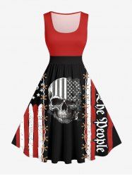 Skull Patriotic American Flag Print Vintage Swing A Line Dress -  