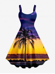 Coconut Tree Ombre Dusk Sky Print Hawaii A Line Dress - Concorde 4X