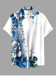 Flowers Leaf Print Buttons Pocket Hawaii Shirt For Men -  