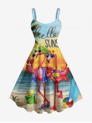 Robe trapèze hawaïenne à imprimé cocotier, fleur de flamant et mer - Orange L