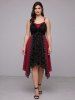 Gothic Plus Size Flower Flocking Twist Lace Up Crisscross Strappy Handkerchief Dress -  