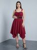 Plus Size Lace Up Solid Pockets Handkerchief Dress with Removable Belt -  