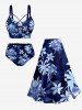 Flower Leaf Plant Print Hawaii Plus Size Matching Set -  