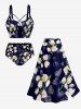 Ombre Flower Print Hawaii Plus Size Matching Set -  