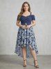 Plus Size Flowers Tie Dye Print Ruched Shell Buckle Cold Shoulder High Low Tank Dress -  