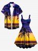 Coconut Tree Ombre Dusk Sky Print Hawaii A Line Dress - Concorde 4X