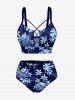 Flower Leaf Plant Print Hawaii Lace Up Tankini Top(Adjustable Shoulder Strap) - Bleu profond 4X