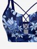 Flower Leaf Plant Print Hawaii Lace Up Tankini Top(Adjustable Shoulder Strap) - Bleu profond 4X