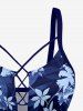 Flower Leaf Plant Print Hawaii Lace Up Tankini Top(Adjustable Shoulder Strap) - Bleu profond 4X