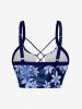 Flower Leaf Plant Print Hawaii Lace Up Tankini Top(Adjustable Shoulder Strap) - Bleu profond 4X