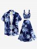 Flower Leaf Plant Print Hawaii Lace Up Tankini Top(Adjustable Shoulder Strap) - Bleu profond 4X