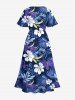 Flowers Leaf Tropical Print Split Hawaii Midi Dress -  