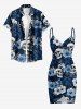 Plus Size Coconut Tree Skull Hibiscus Flower Print Convertible Hawaii Beach Cover -  