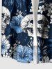 Plus Size Coconut Tree Skull Hibiscus Flower Print Buttons Pocket Hawaii Shirt For Men -  