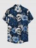 Plus Size Coconut Tree Skull Hibiscus Flower Print Buttons Pocket Hawaii Shirt For Men -  