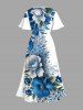 Flowers Leaf Print Split Hawaii Midi Dress -  