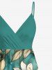 Flowers Leaf Print Surplice Hawaii Cami Dress - Turquoise Foncée 4X