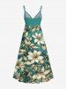 Flowers Leaf Print Surplice Hawaii Cami Dress - Turquoise Foncée 4X