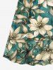 Flowers Leaf Print Surplice Hawaii Cami Dress - Turquoise Foncée 4X