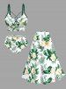 Plus Size Flowers Tropical Leaf Print Split Hawaii Skirt - Vert 3X