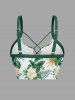 Plus Size Flowers Tropical Leaf Print Lace Up Panel Hawaii Tankini Top - Vert L