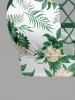 Plus Size Flowers Tropical Leaf Print Lace Up Panel Hawaii Tankini Top - Vert L
