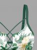 Plus Size Flowers Tropical Leaf Print Lace Up Panel Hawaii Tankini Top - Vert L