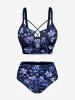 Flowers Leaf Print Hawaii Tankini Bottom - Cadetblue 1X