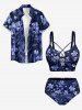 Flowers Leaf Print Hawaii Tankini Bottom - Cadetblue 1X
