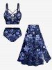 Flowers Leaf Print Hawaii Tankini Bottom - Cadetblue 1X