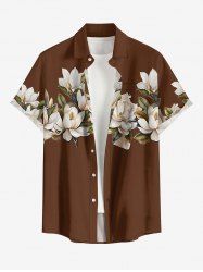 Flower Leaf Print Hawaii Button Pocket Shirt For Men - Brun M