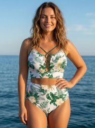 Flowers Tropical Leaf Print Hawaii Matching Set -  