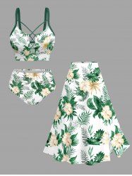 Flowers Tropical Leaf Print Hawaii Matching Set -  
