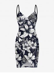 Plus Size Flowers Leaf Print Convertible Hawaii Beach Cover -  