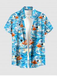 Bubble Ducks Sea Waves Print Buttons Pocket Hawaii Shirt For Men - Pers XL