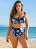 Flower Leaf Plant Print Hawaii Plus Size Matching Set -  