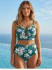 Flower Leaf Print Hawaii Lace Up Tankini Swimsuit (Adjustable Shoulder Strap) -  