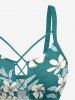 Flower Leaf Print Hawaii Lace Up Tankini Swimsuit (Adjustable Shoulder Strap) -  