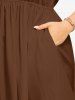 Flower Leaf Print Hawaii Split Pocket A Line Midi Dress - Brun L