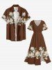Flower Leaf Print Hawaii Split Pocket A Line Midi Dress - Brun L