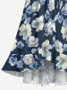 Flower Leaf Print Hawaii Ruffles Tied A Line Dress - Paon Bleu 4X
