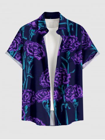 Plus Size Flower Plant Print Hawaii Button Pocket Shirt For Men
