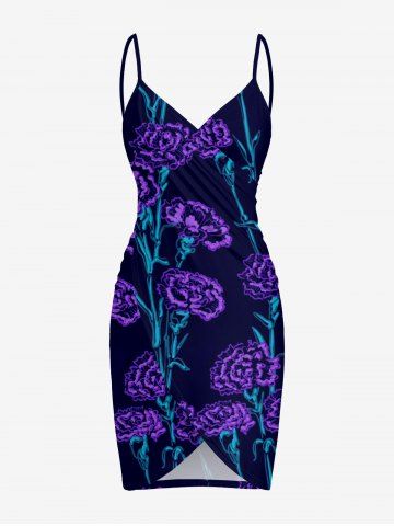 Flower Plant Print Hawaii Convertible Beach Cover Up - PURPLE - 4X