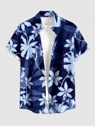 Flower Leaf Branch Print Hawaii Button Pocket Shirt For Men -  