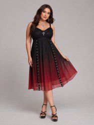 Robe caraco trapèze grande taille en résille avec tête de mort et œillets croisés, effet dip dye ombré - Noir 4X | US 26-28