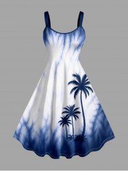 Coconut Tree Tie Dye Ombre Print Hawaii Tank Dress - Bleu 4X