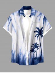 Coconut Tree Tie Dye Ombre Print Buttons Pocket Hawaii Shirt For Men - Bleu M