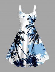 Coconut Tree Paint Splatter Print Hawaii Tank Dress - Bleu Ciel XXS