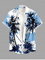 Plus Size Coconut Tree Paint Splatter Print Buttons Pocket Hawaii Shirt For Men - Bleu Ciel 5XL