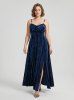 Plus Size Ruched Crisscross Panel Ruffles Buckle Chains Split Velvet Cami Dress -  
